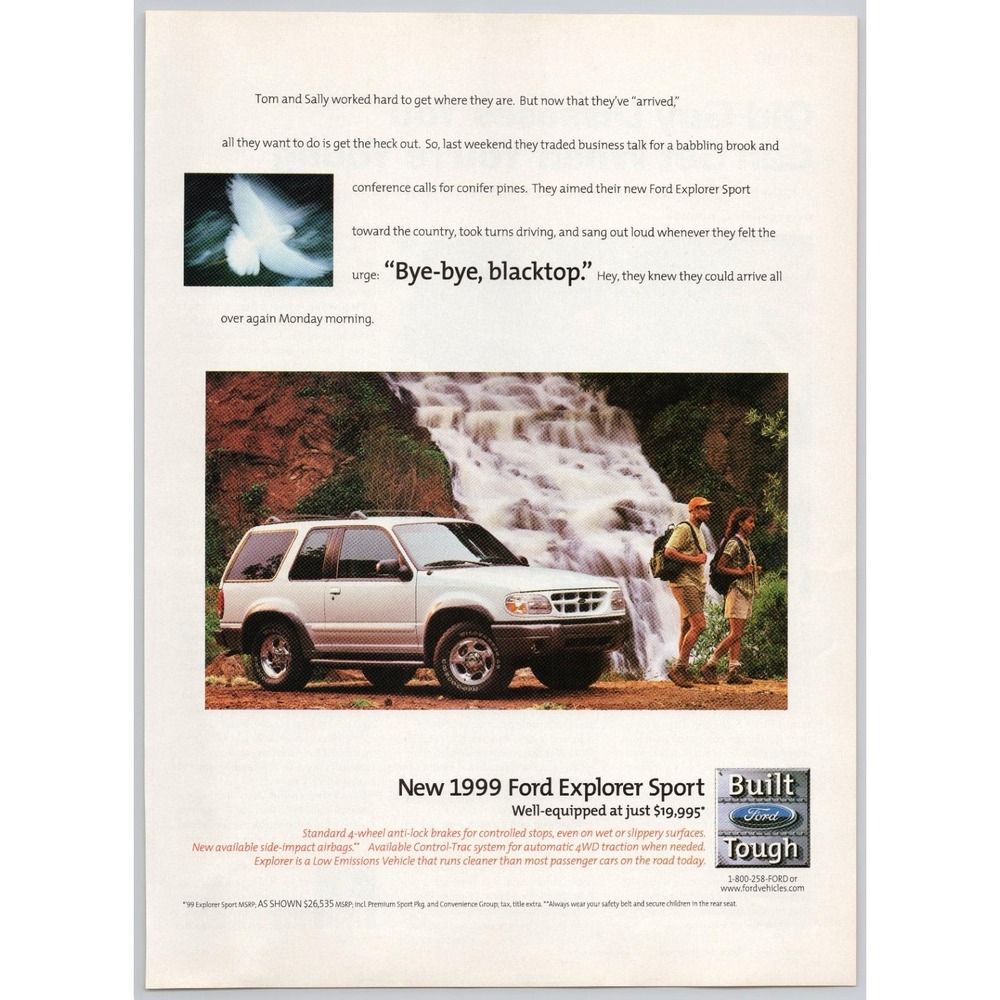 1999 New Model Ford Explorer‎ Sport SUV Outdoor Adventure Vintage Print Ad 1998